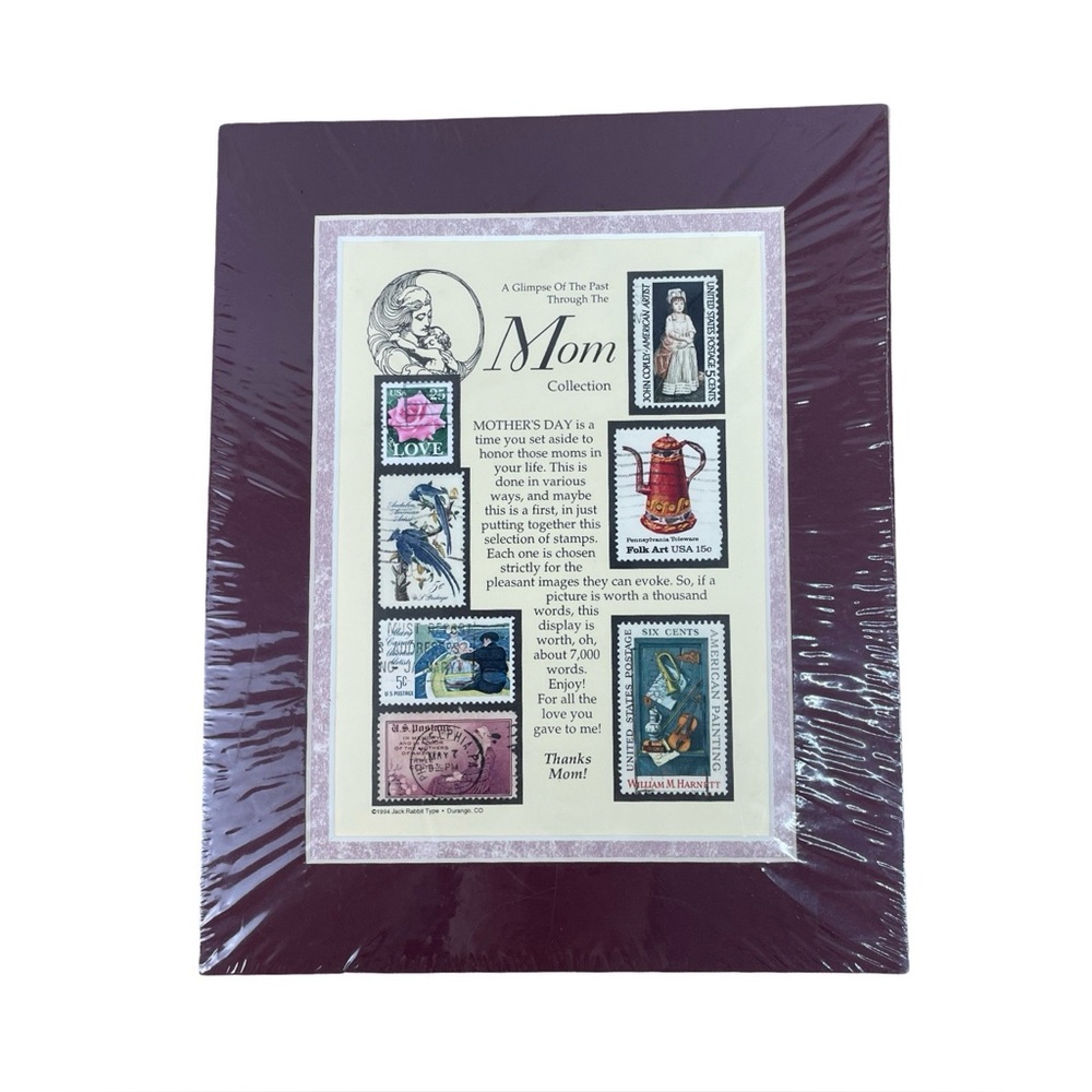 Vintage “Mom Collection” Framed Stamp Art by Jack Rabbit Studio – Sealed